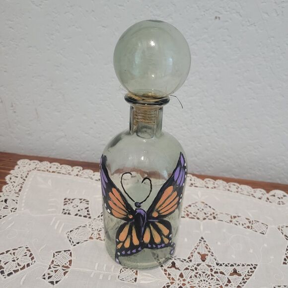 Vintage Glass Potions bottle hand painted Butterfly Halloween Fall Witchy Elixer - Picture 1 of 13